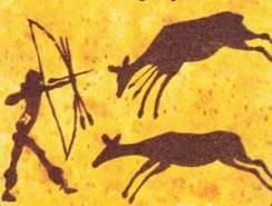 наскальный рисунок охотника с луком и оленей